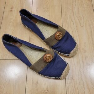 Tory Burch  espadrille casual ballet flats navy blue olive green size 6.5